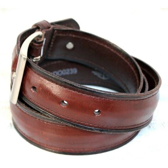 DOCKERS BLACK TRIM BROWN GENUINE LEATHER 1 3/8"W STITCH DRESS MEN'S BELT 38 (G54 - Picture 2 of 11